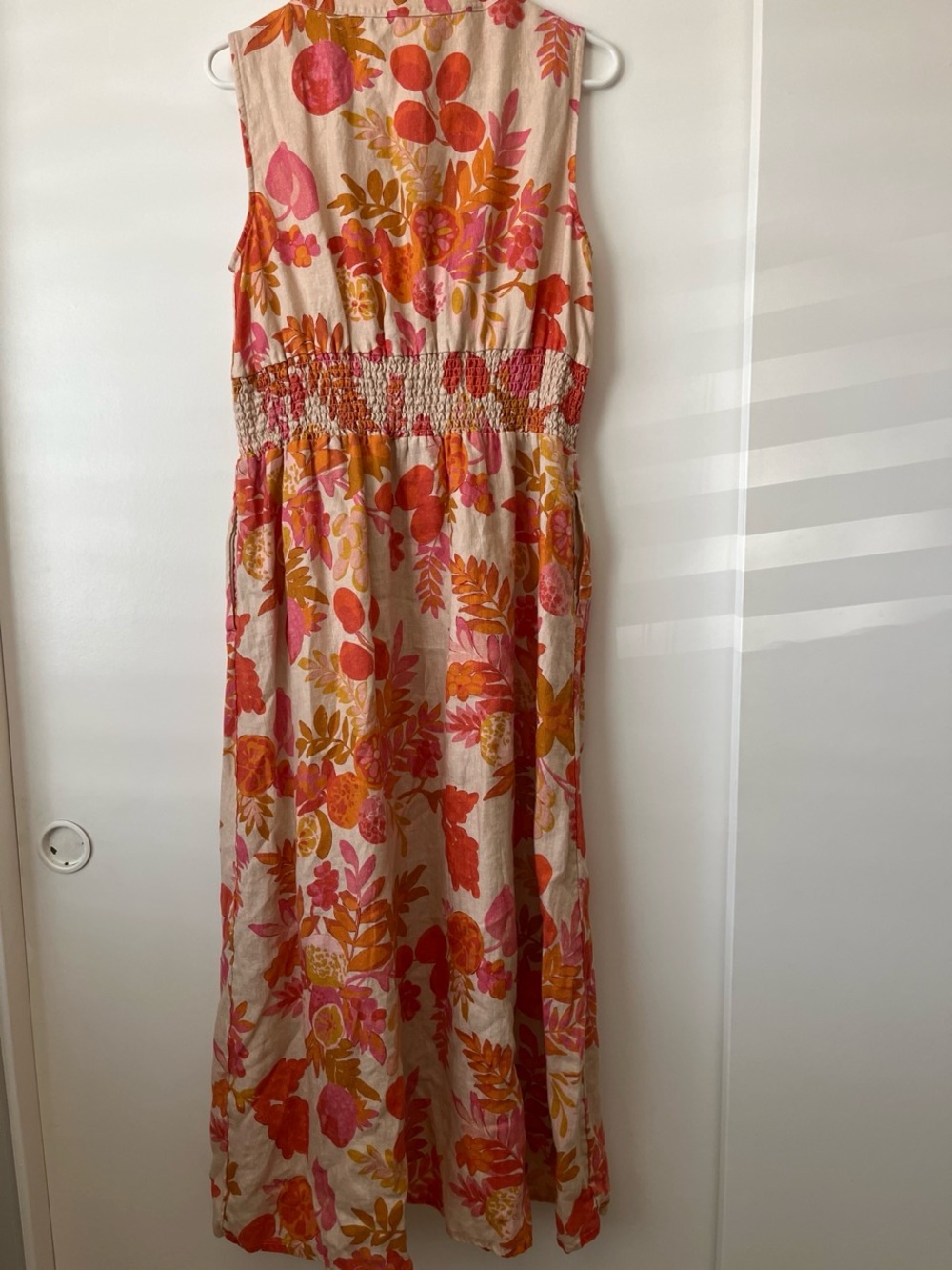 Sleeveless Linen Floral Maxi Dress in Pink & Orange - Picture 6 of 6